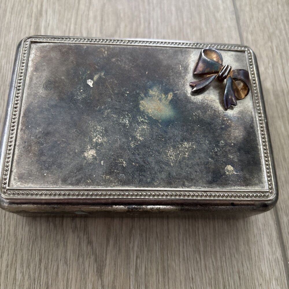 Vintage Lord & Taylor Silver Plated Hinged Jewelry Box 60s70s Retro Art Deco